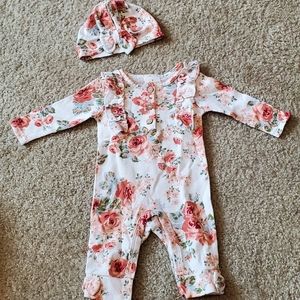 Laura Ashley Baby Long Sleeve Romper & Hat